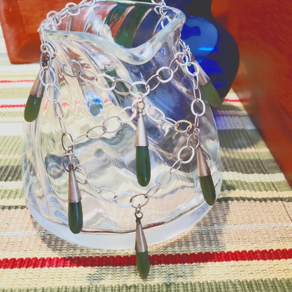 Silver-tone & Green Stone Statement Necklace